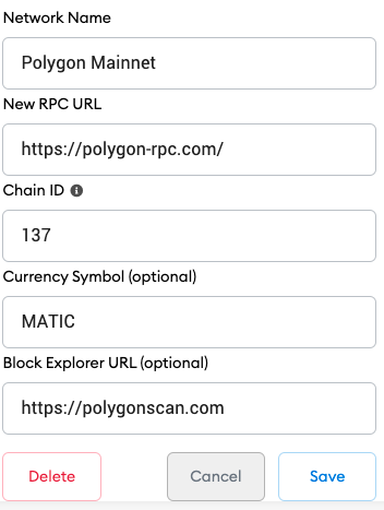 metamask settings mainnet